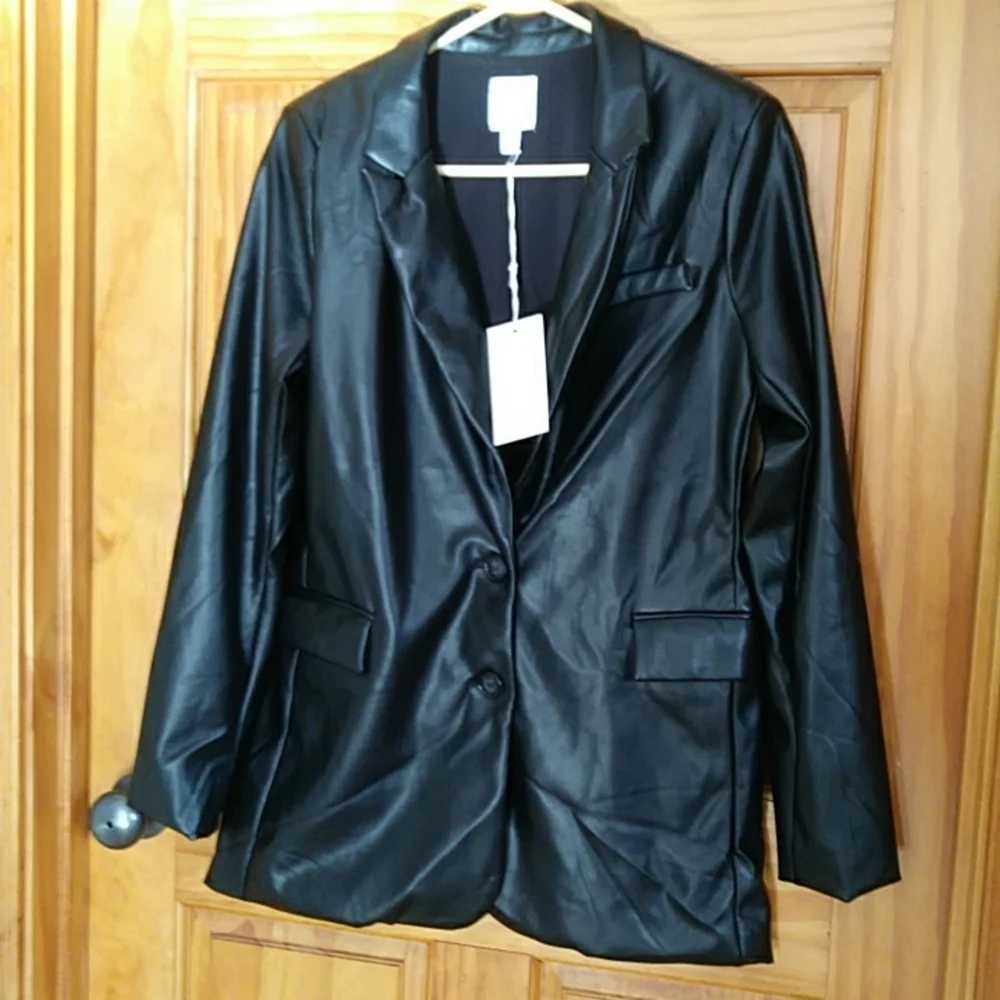 NEW Joie Faux Leather Lined Two Button Black Jacket Medium - Picture 5 of 14